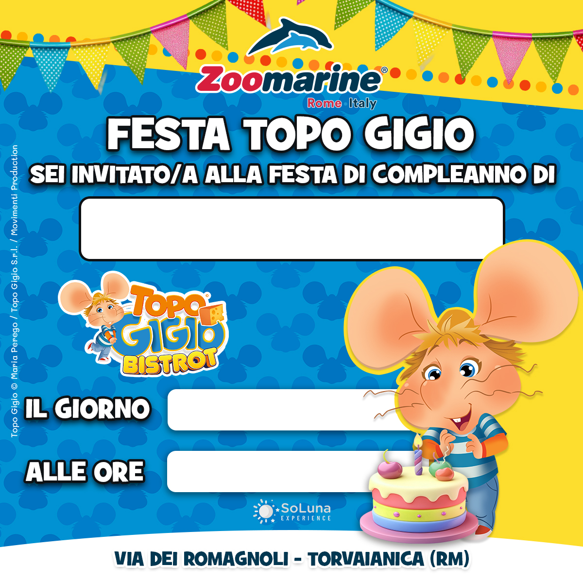 invito alla Festa di compleanno a tema Topo Gigio